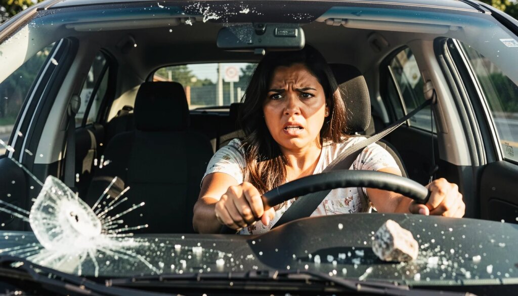 Pedra bateu no para-brisa: o que fazer imediatamente? Motorista brasileira assustada após pedra bater no para-brisa do carro
