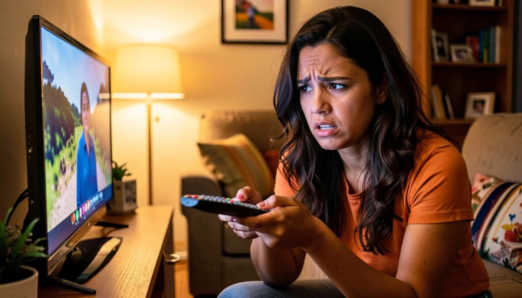 Sorri no Disney+: Onde Encontrar o Filme, Regiões e Como Assistir Sem Erro Mulher frustrada tentando assistir filme no Disney+